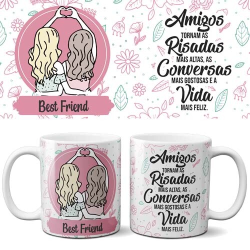 Artes Canecas Amizade Amigo Sublimação Mockups