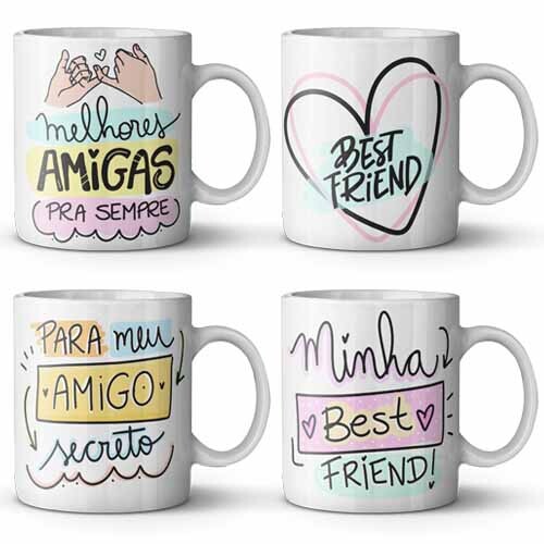 Estampas Amizades Sublimação Canecas Frases Amigos Mockups
