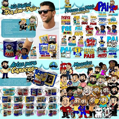 Artes Dia Dos Pais Sublimação Canecas Camisetas Kit Digital Per