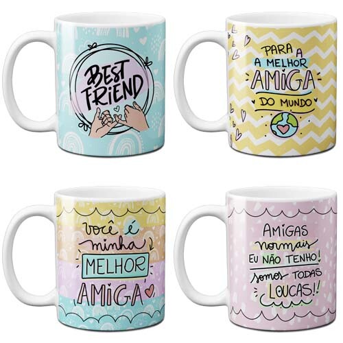 Pack 25 Artes Frases Amizades Amigos Sublimação Canecas