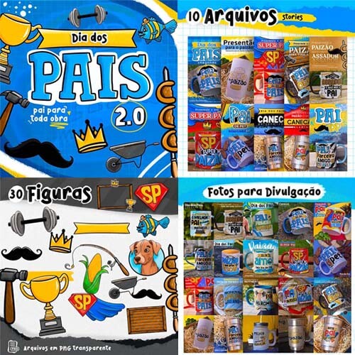 Estampas Artes Dia Pais Sublimação Canecas Kit Digital 2.0