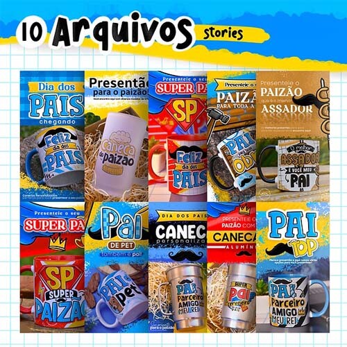 Pacote Artes Dia Pais Sublimação Canecas Kit Digital 2.0