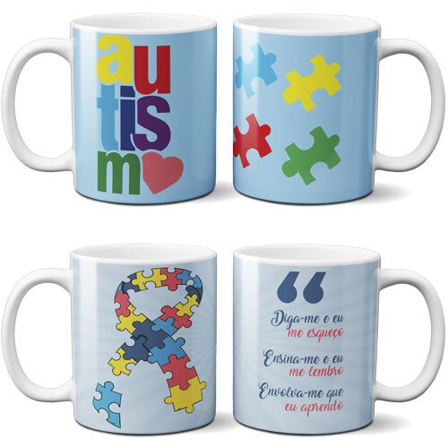 Artes Canecas Autista Autismo Sublimação Mockups Estampas