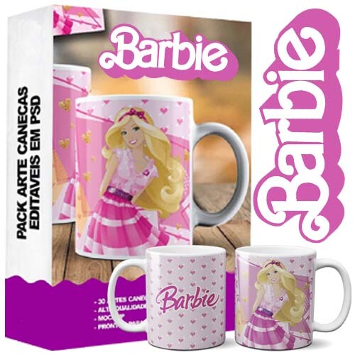 Artes Canecas Barbie Estampas Editáveis Sublimação Mockups