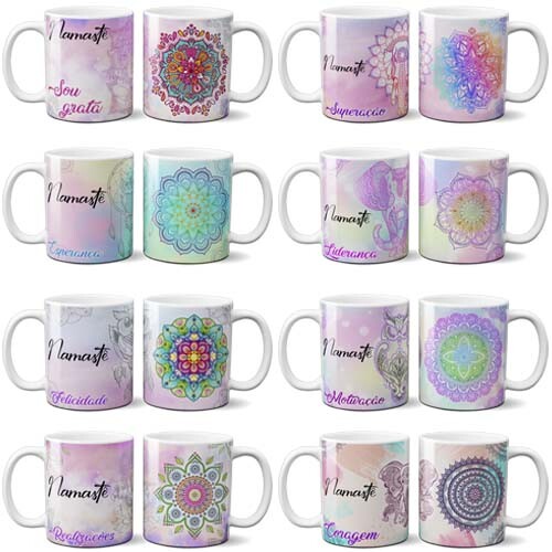 Pack 12 Artes Namastê Mandalas Sublimação Canecas Mockups
