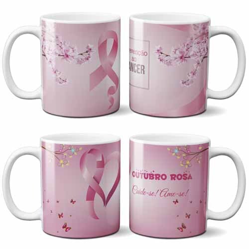 Pack 50 Estampas Artes Canecas Outubro Rosa Canecas Mockups