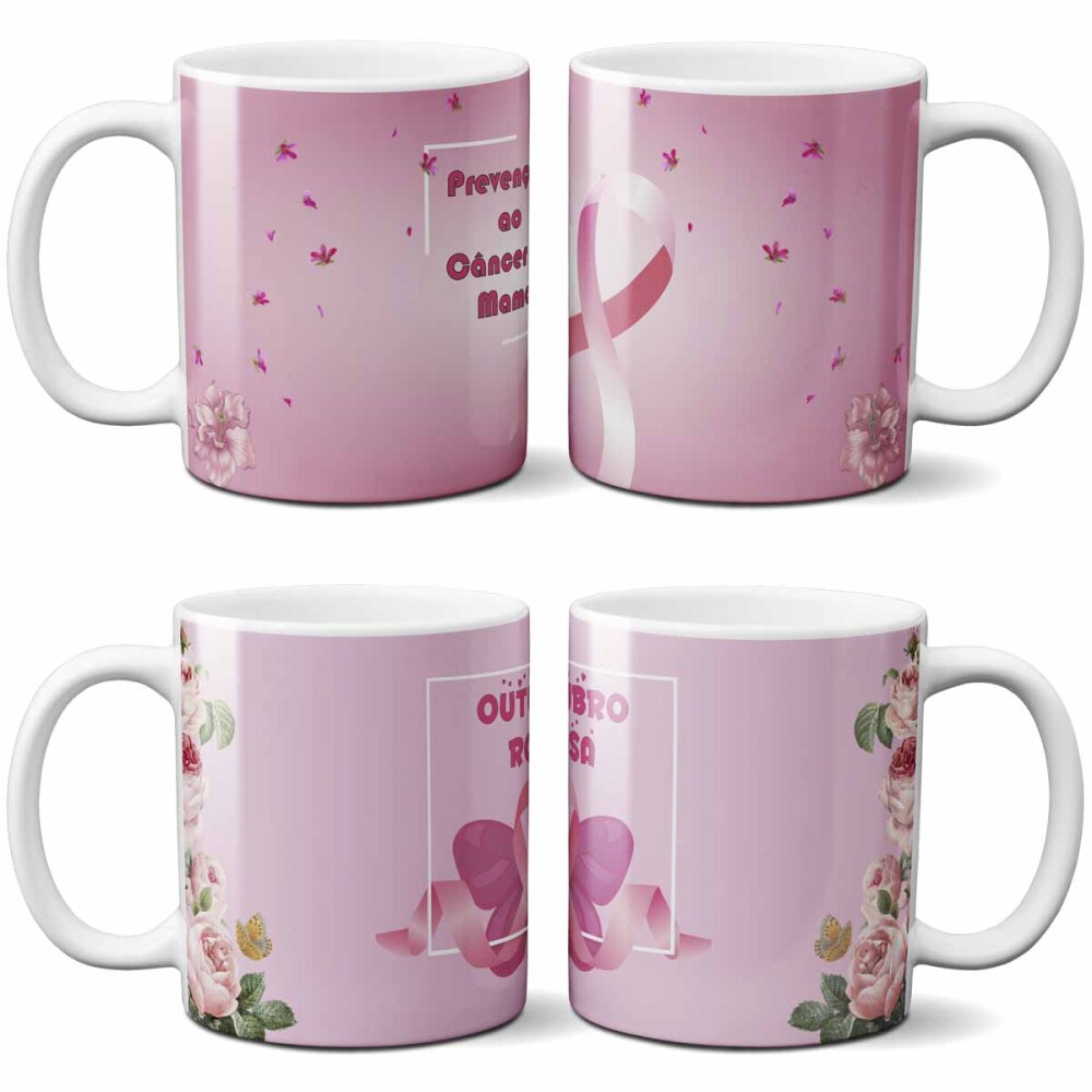 Estampas Canecas Outubro Rosa Editáveis Sublimação Mockups