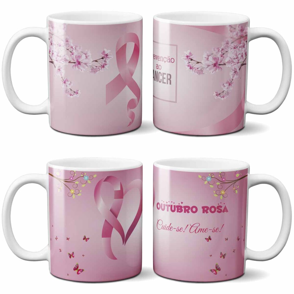 Estampas Canecas Outubro Rosa Editáveis Sublimação Mockups
