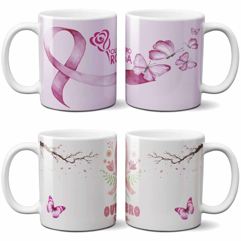 Estampas Canecas Outubro Rosa Editáveis Sublimação Mockups