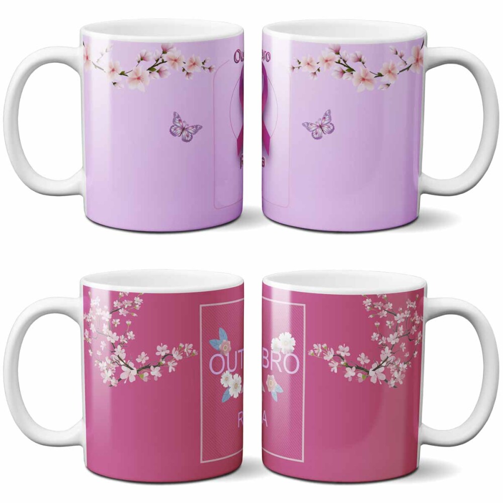 Estampas Canecas Outubro Rosa Editáveis Sublimação Mockups