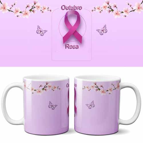 Estampas Canecas Outubro Rosa Editáveis Sublimação Mockups