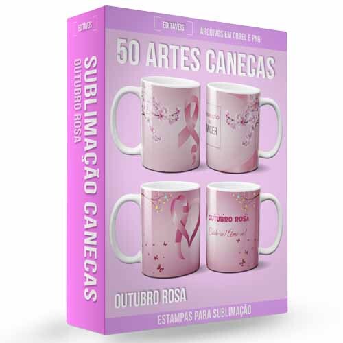 Artes Canecas Outubro Rosa Editáveis Corel Png Sublimação