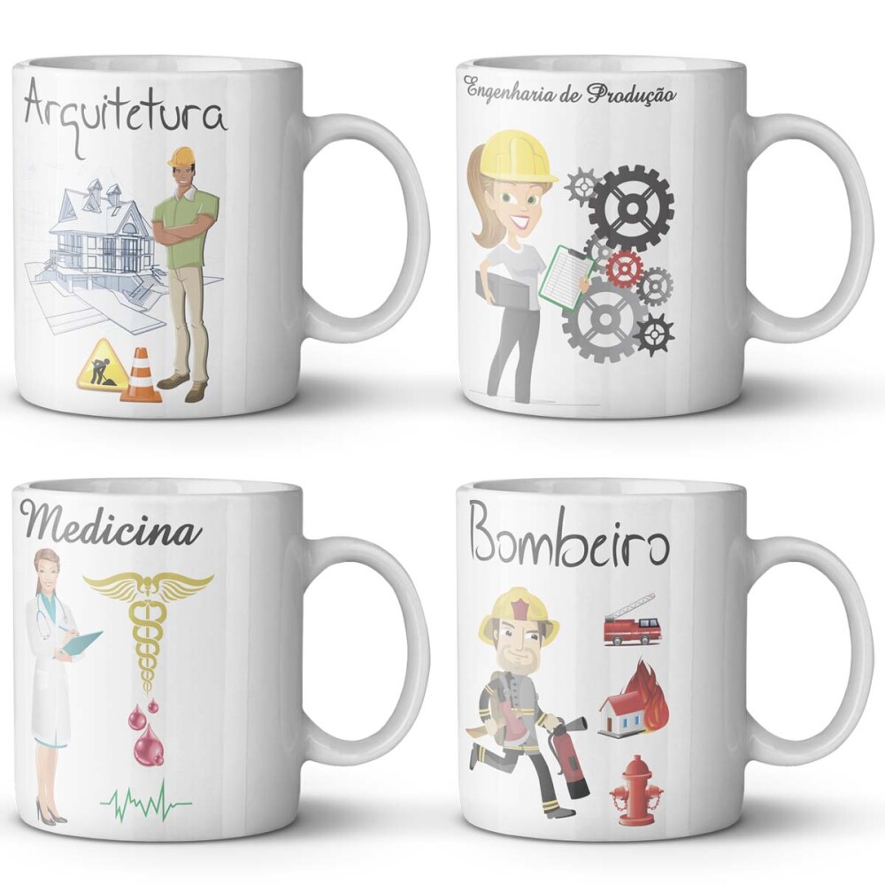 Artes Vetores Sublimação Canecas Profissões Estampas