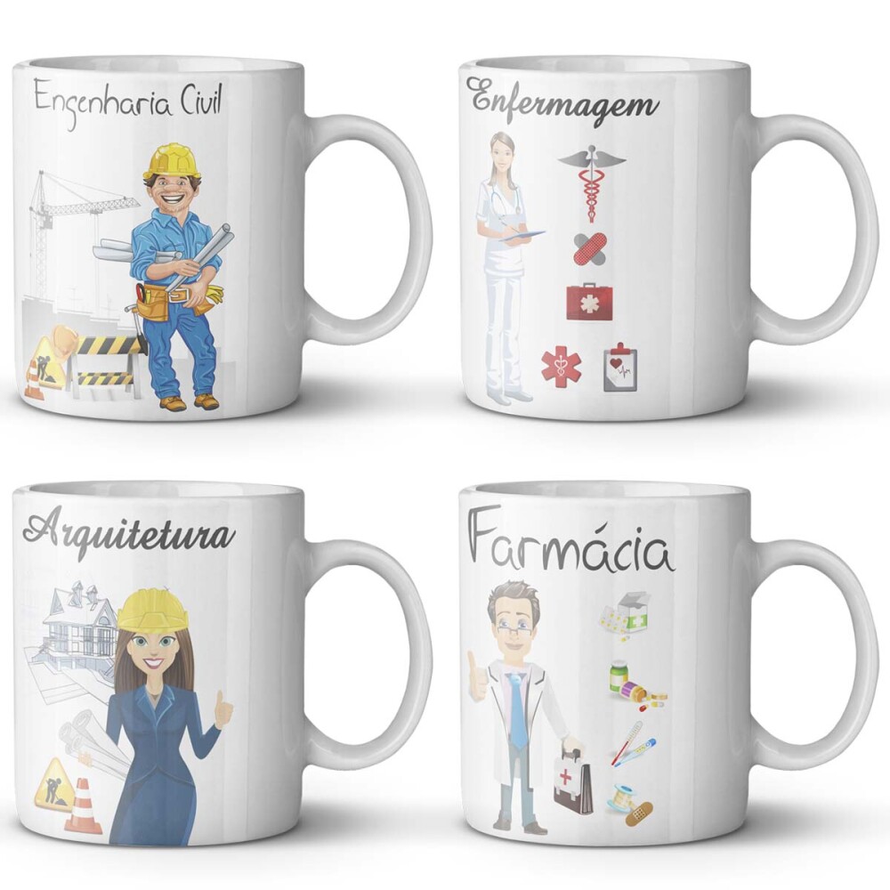 Artes Vetores Sublimação Canecas Profissões Estampas
