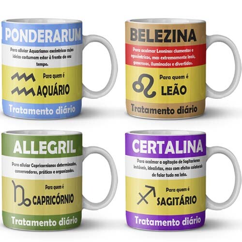 Artes Editáveis Canecas Sublimação Signos Divertidos Mockups