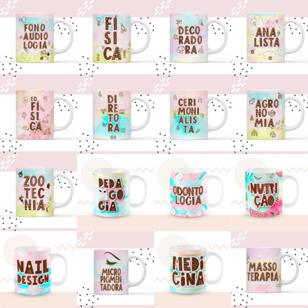 Pack Artes Delicadas Sublimação Canecas Profissões Mockups