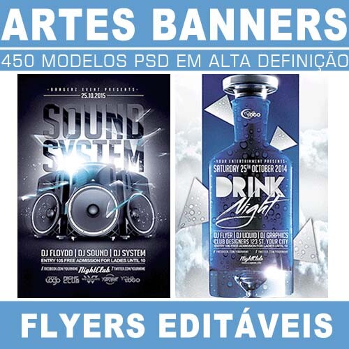Banners Editáveis 450 Artes Flyers Sublimação Cartazes Psd