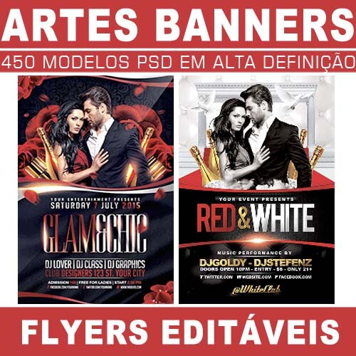 Banners Editáveis 450 Artes Flyers Sublimação Cartazes Psd