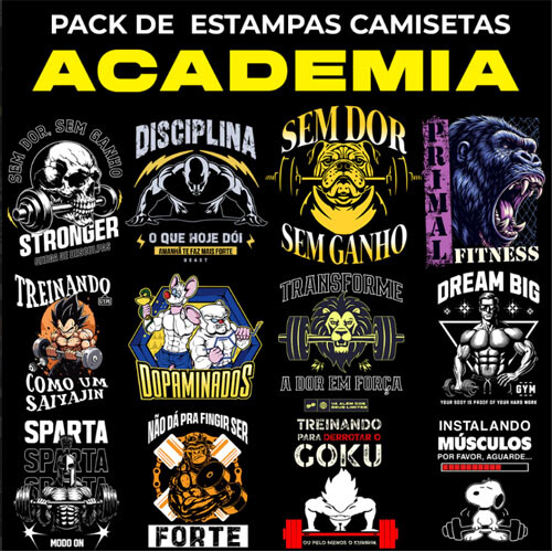 Pack 60 Artes Camisetas Fitness Malhação Sublimação Academia