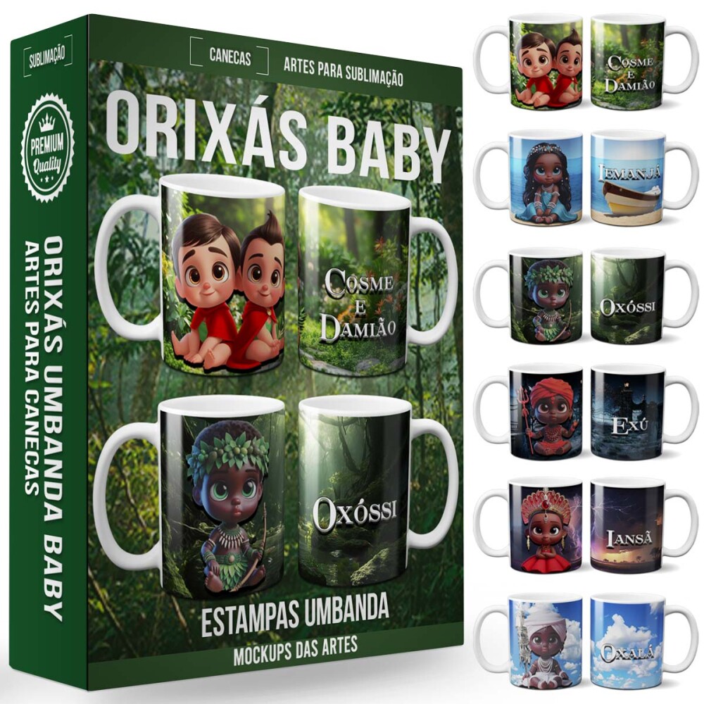Pack 14 Artes Orixás Baby Umbanda Cute Sublimação Canecas