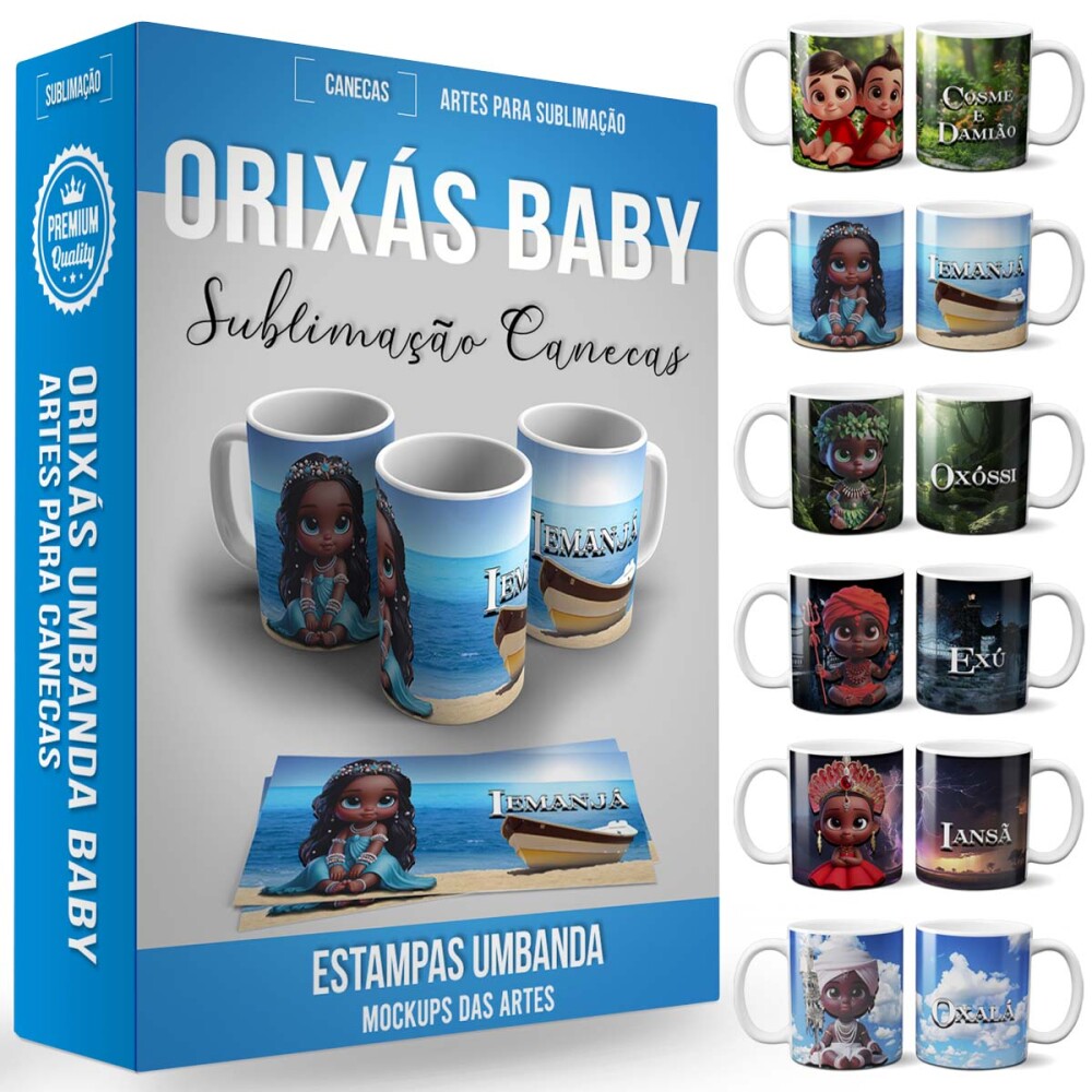 Artes Sublimação Canecas Orixás Umbanda Baby Cute Mockups