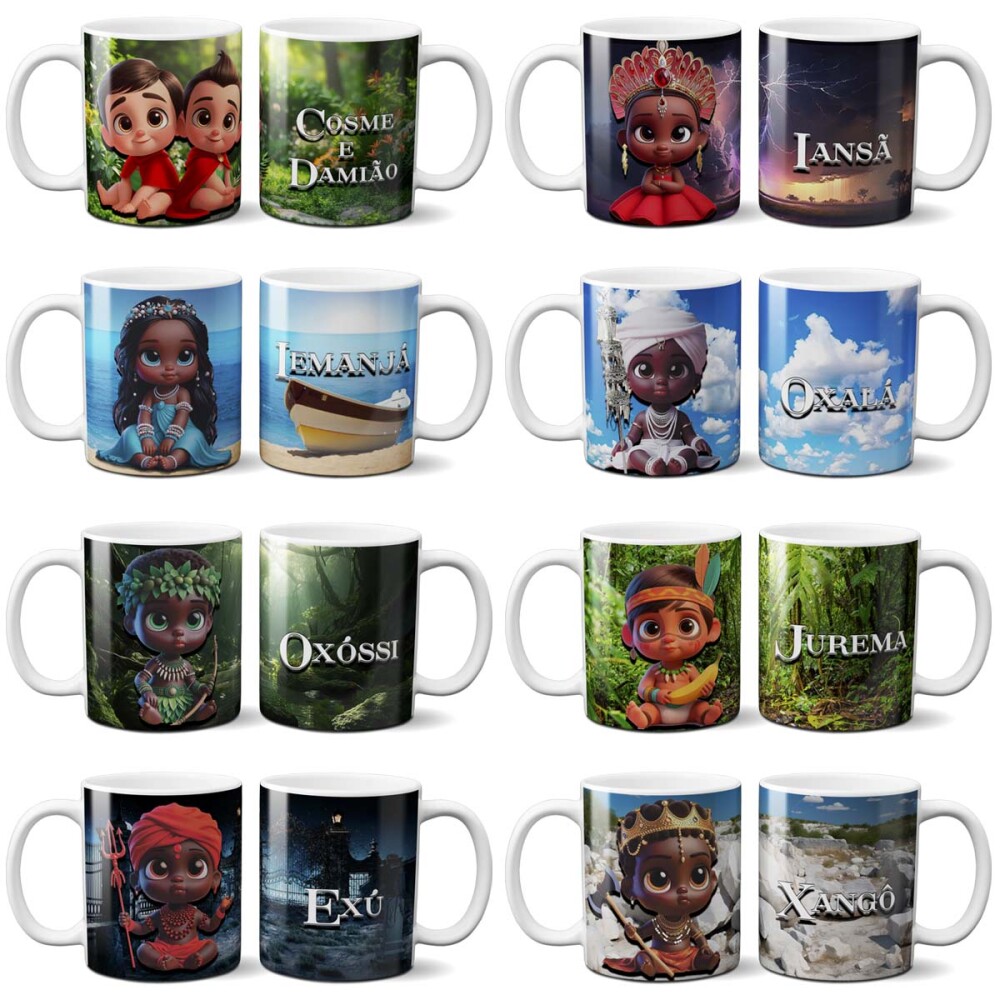 Artes Sublimação Canecas Orixás Umbanda Baby Cute Mockups