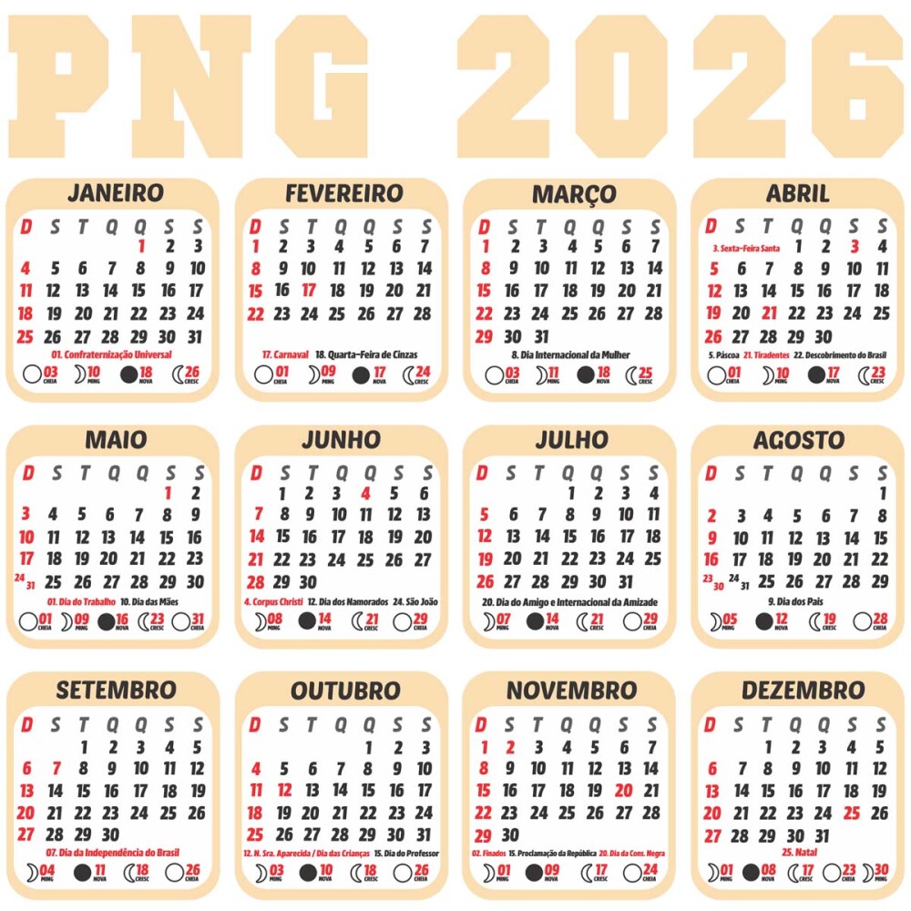 Artes Base Calendários 2026 Feriados para Imprimir
