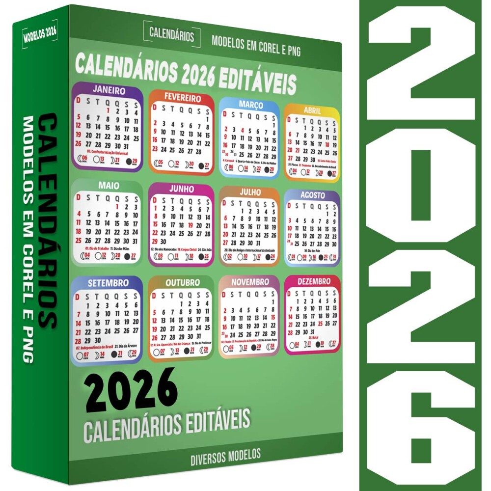 Pack Calendários 2026 Editável Corel Png Calendário Base
