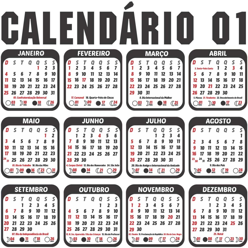 Artes Calendários 2026 Corel Png Calendário Base Editável