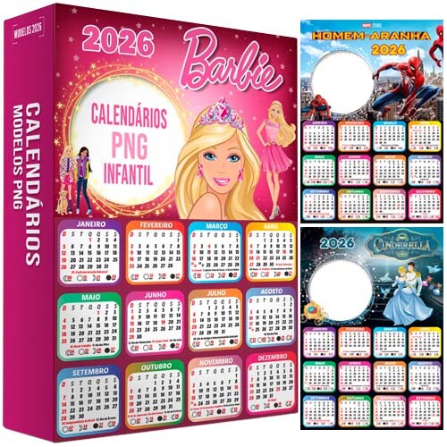 Calendários 2026 Png Molduras Fotos Infantil Crianças