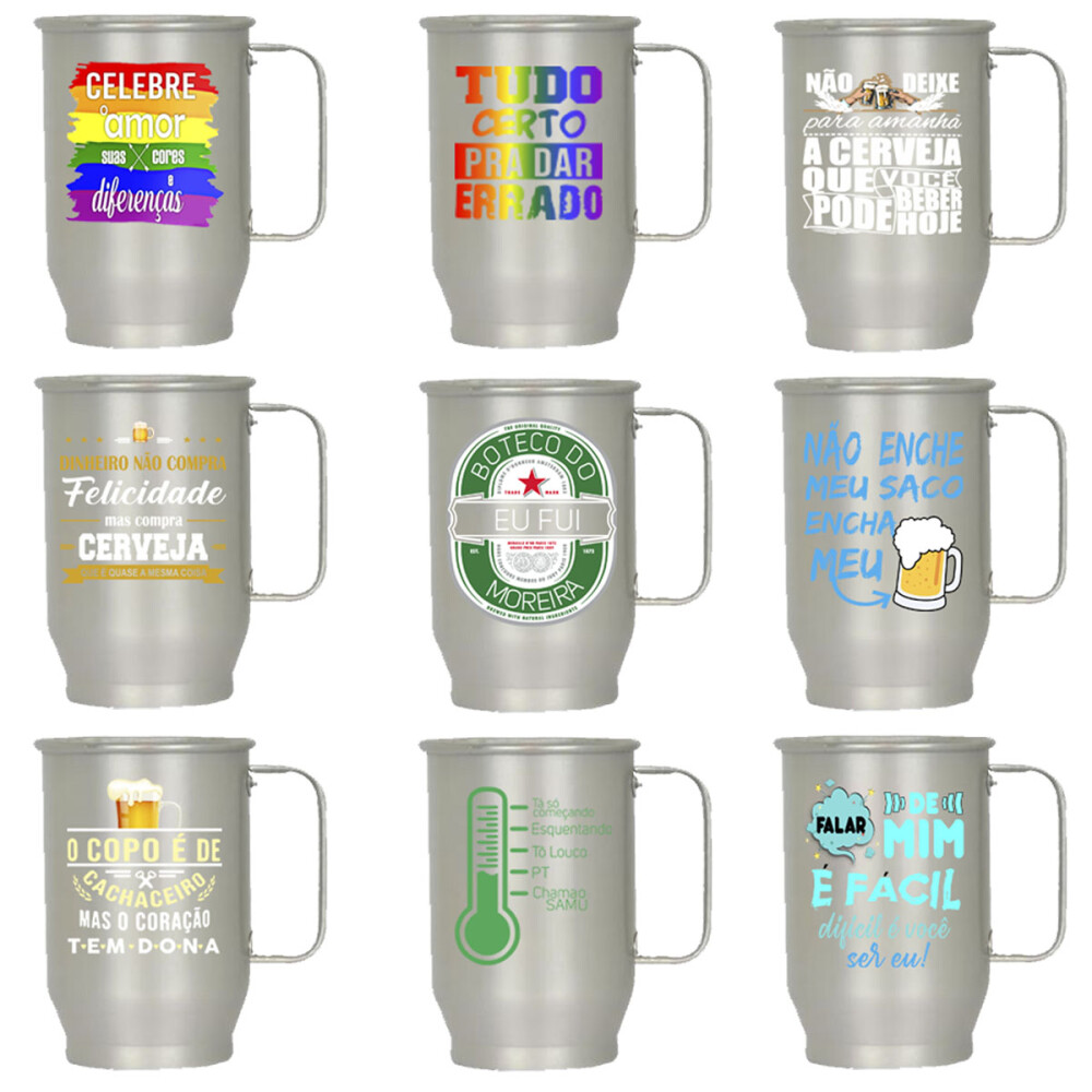 Estampas Copos Taças Chopp 90 Artes Corel Canecas Alumínio