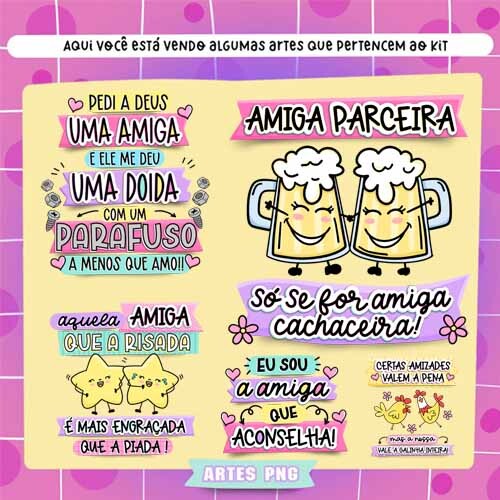 Pack Artes Kit Digital Amigo Amizade Pack2 Frases Png