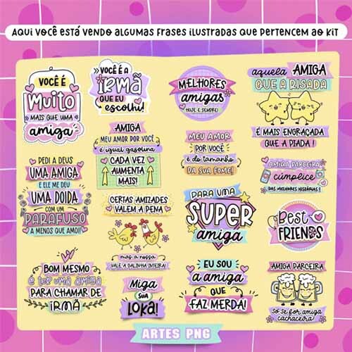 Estampas Artes Kit Digital Amigo Amizade Pack2 Frases Png