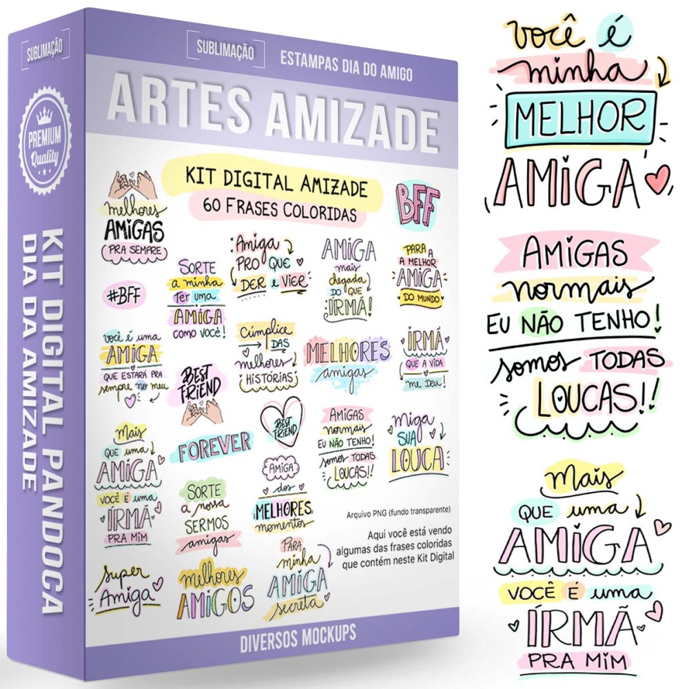 Artes Png Amizade Amigos Pacote Digital Pandoca Mockups