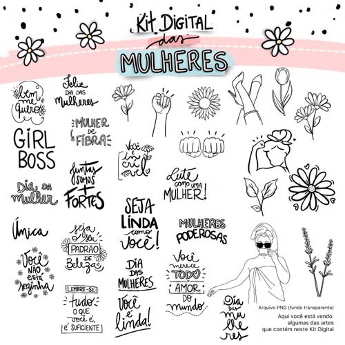 Pacote Artes Estampas Png Dia da Mulher Mulheres Kit Digital