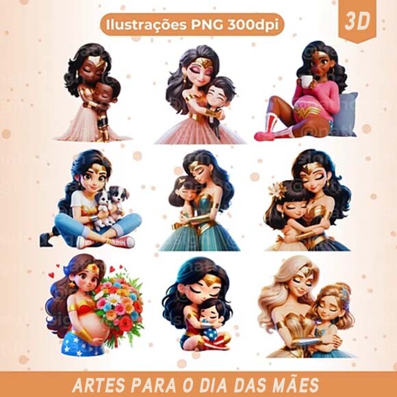 Pacote Artes Dia das Mães Mulher Maravilha Mãe Sublimação