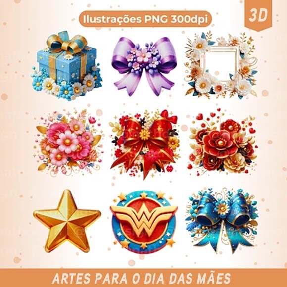 Pacote Artes Dia das Mães Mulher Maravilha Mãe Sublimação