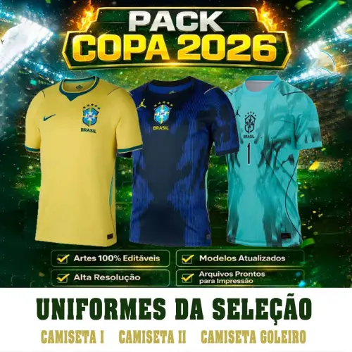 Artes Camisetas Uniformes Brasil Copa Mundo 2026 Sublimação