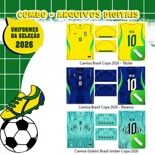 Artes Camisetas Uniformes Brasil Copa Mundo 2026 Sublimação