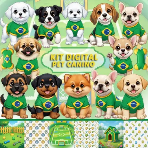 Kit Digital Artes Pet Copa do Mundo Canino Cachorros Cães