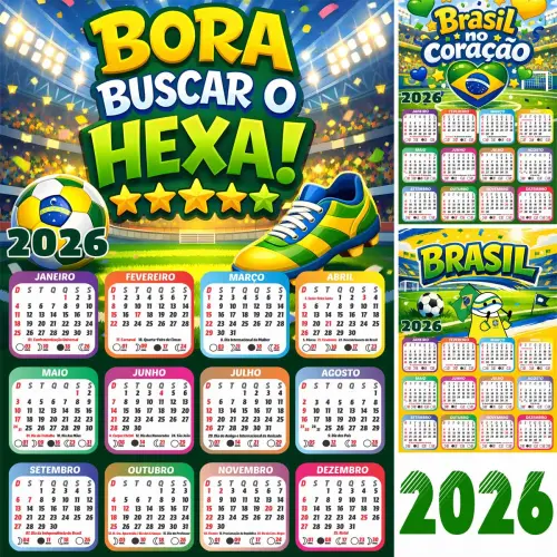 Artes Calendários 2026 Png Copa Mundo Futebol Sublimação
