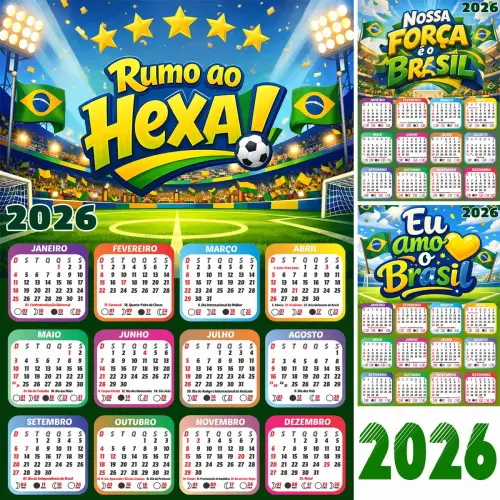 Artes Calendários 2026 Png Copa Mundo Futebol Sublimação