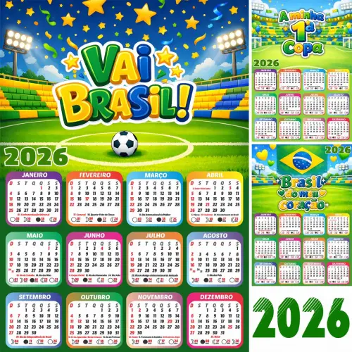 Artes Calendários 2026 Png Copa Mundo Futebol Sublimação