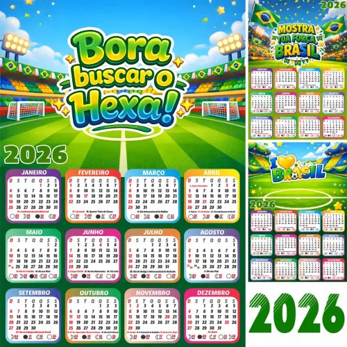 Artes Calendários 2026 Png Copa Mundo Futebol Sublimação