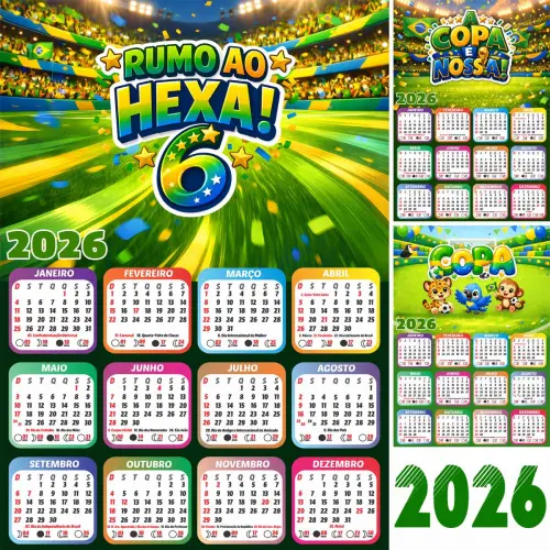 Artes Calendários 2026 Png Copa Mundo Futebol Sublimação