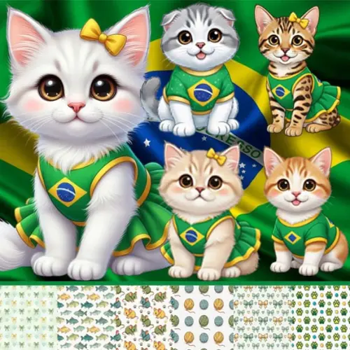 Artes Pet Felinos Gatos Gatinhos Brasil Copa do Mundo Png