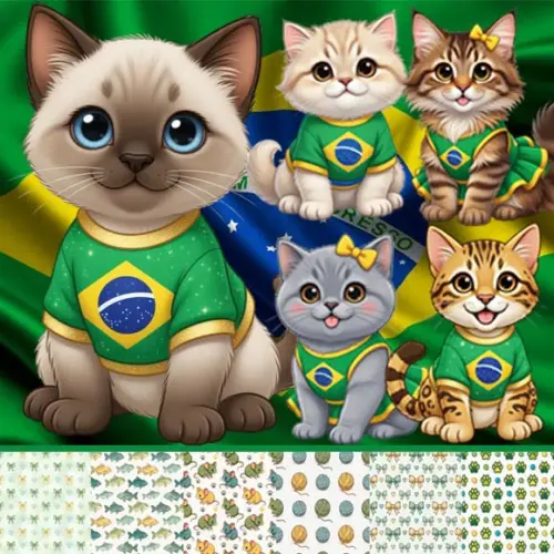 Artes Pet Felinos Gatos Gatinhos Brasil Copa do Mundo Png
