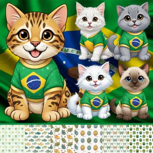 Kit Digital Artes Pet Felinos Gatos Gatinhos Brasil Copa