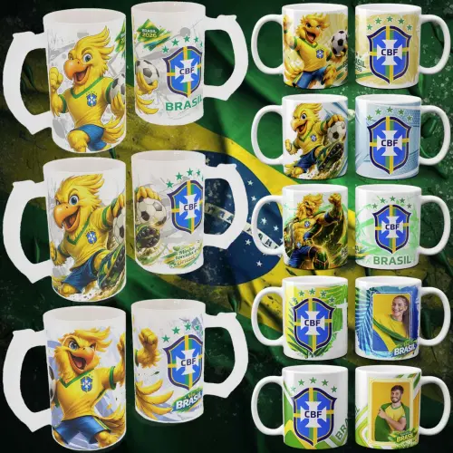 Kit Digital Artes Canecas Brasil Copa Sublimação Combo Png