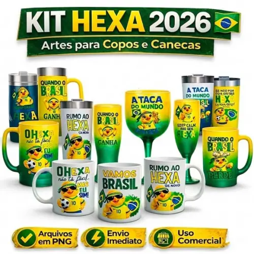 Kit Digital Artes Brasil Copa Mundo Sublimação Copos Canecas
